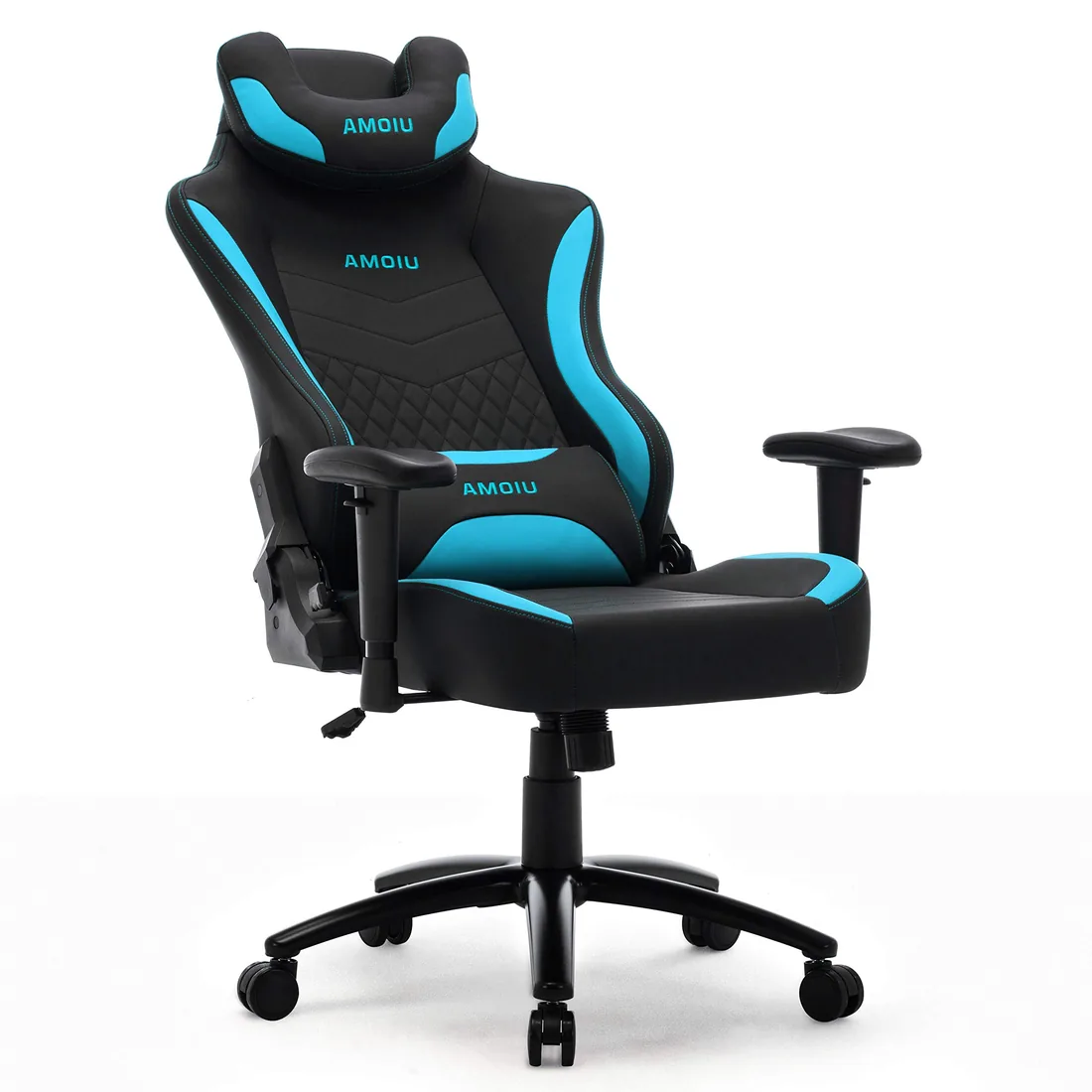 Silla Gaming Ergonómica Silla con Asiento Ancho, Reposabrazos Regulables y Inclinación del Respaldo, con Soporte Lumbar y Cojín de Cabeza en Forma U, Carga Máxima 150kg