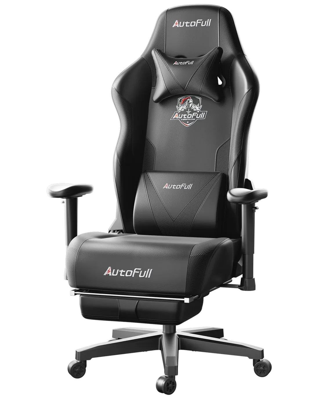 AutoFull C3 Pro Silla Gaming con Cojín De Asiento Más Ancho, Silla Gamer Ergonómica con Reposapiés, Altura del Asiento Y Respaldo Inclinable Ajustable, Reposacabezas Y Soporte Lumbar, Negro