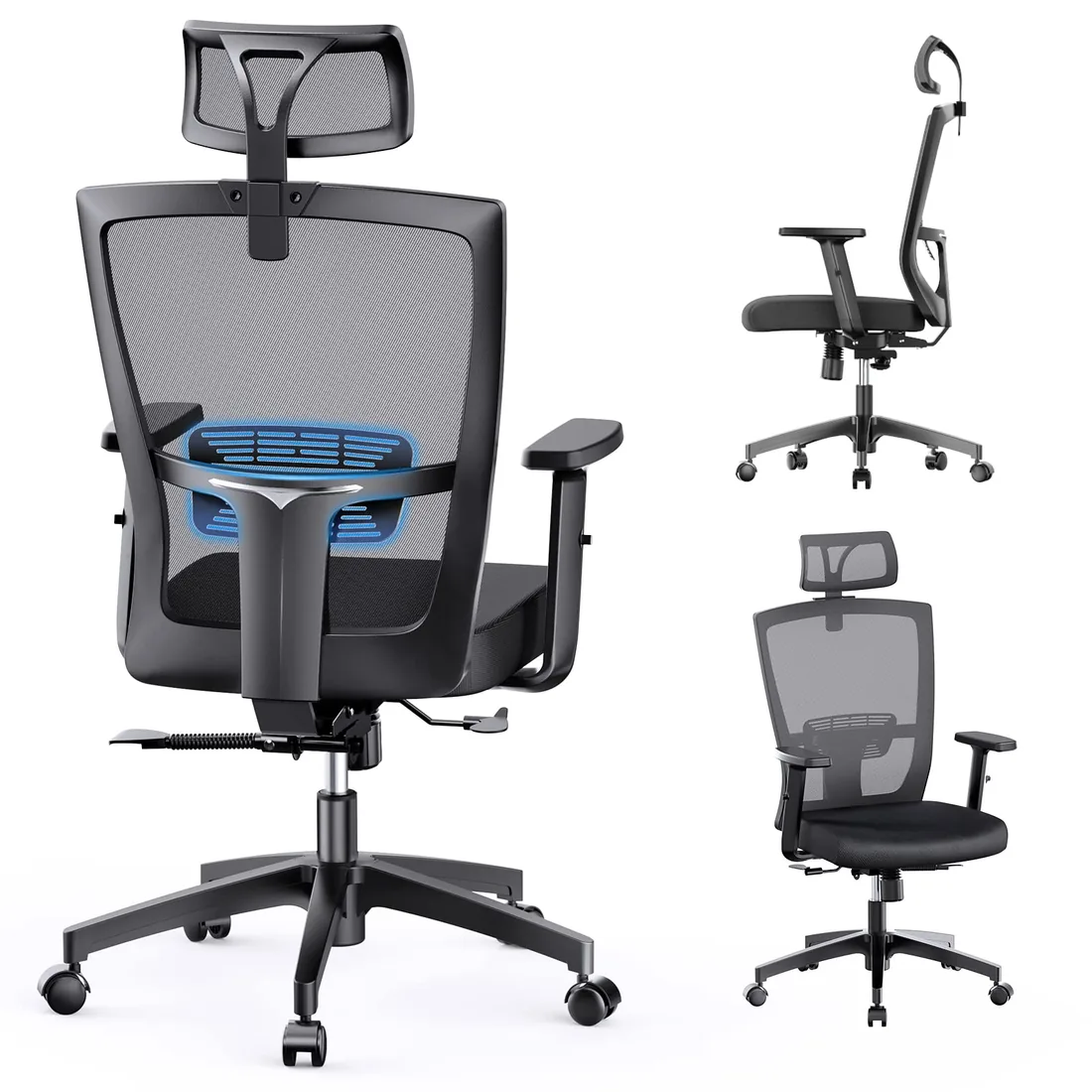 Silla Oficina Ergonómica, Silla de oficina,Silla de Escritorio Ergonómica Con Reposacabezas y Apoyabrazos ajustables, cómodo y fiable, Carga máx. 125kg/265lb